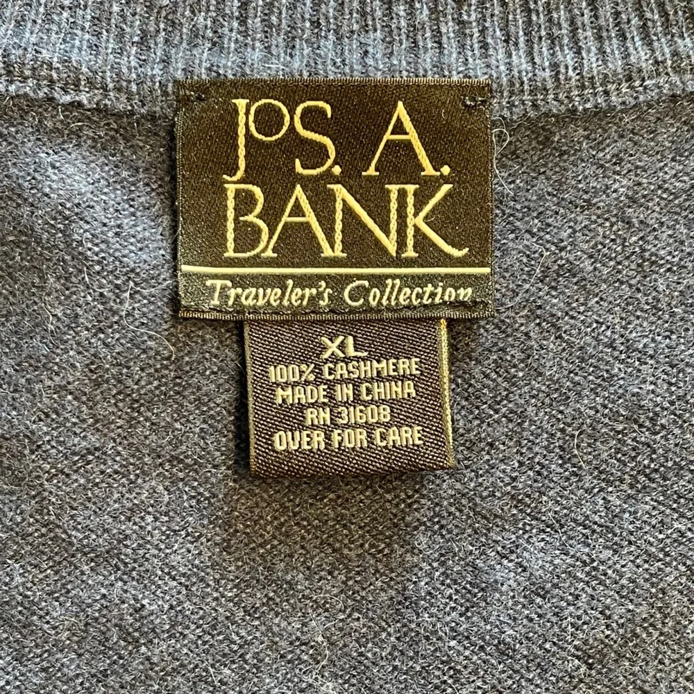 Jos A Bank Travelers Collection Mens XL Blue 100% Cashmere V-Neck Sweater F15